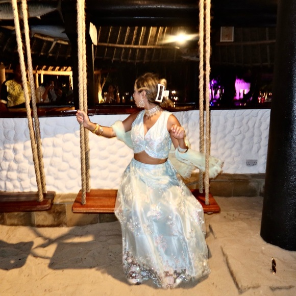 Chic Light Blue Embroidered Lehenga - Picture 2 of 3